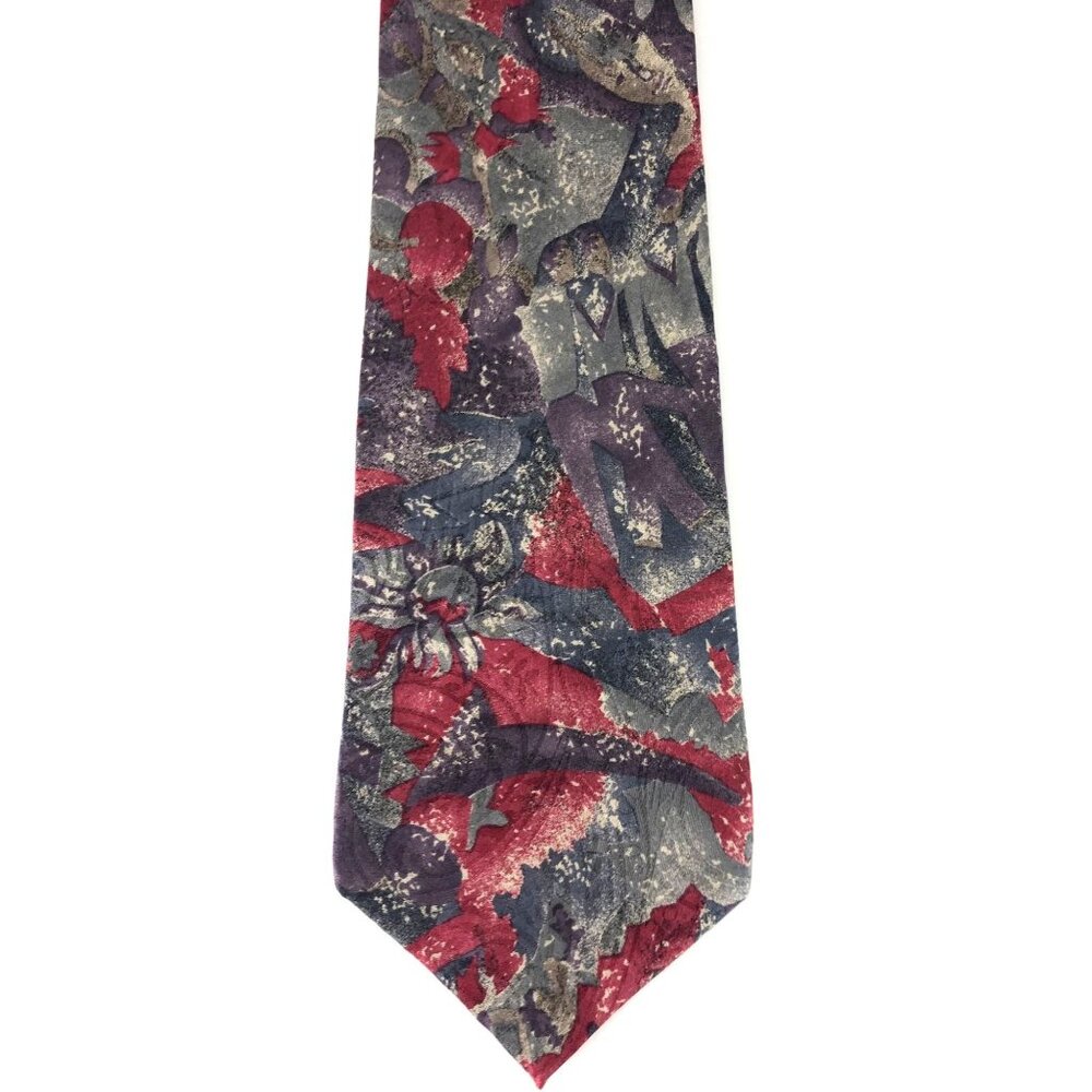 Geoffrey Beene Multicolor 100% Silk Mens Tie Necktie Abstract Red Purple Gray